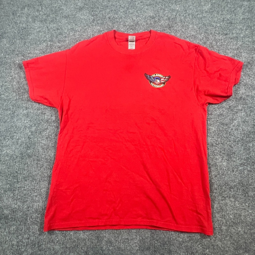 Gildan 17th Annual Veterans Day Gathering T Shirt Mens Large Red Cotton Graphic